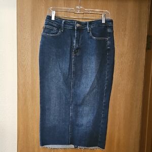 Women's Blue Denim Skirt - Frayed Hem